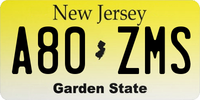 NJ license plate A80ZMS