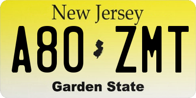 NJ license plate A80ZMT