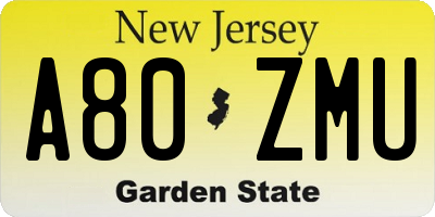 NJ license plate A80ZMU
