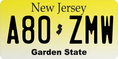 NJ license plate A80ZMW