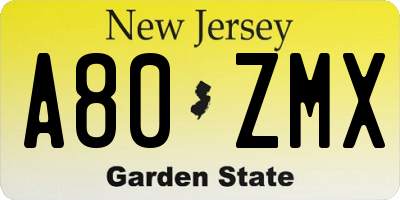NJ license plate A80ZMX