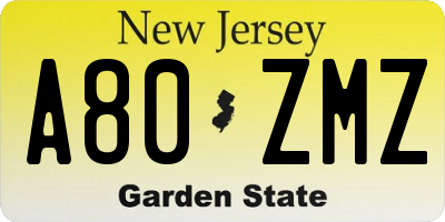 NJ license plate A80ZMZ