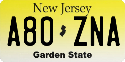 NJ license plate A80ZNA