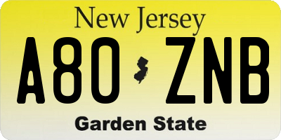 NJ license plate A80ZNB
