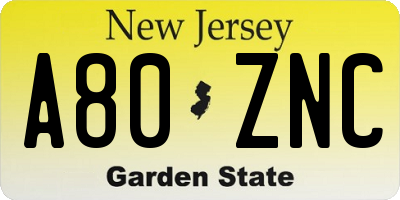 NJ license plate A80ZNC