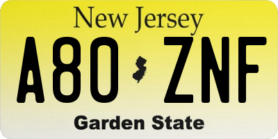 NJ license plate A80ZNF