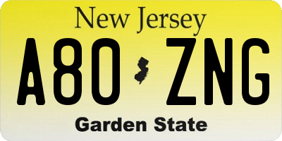 NJ license plate A80ZNG