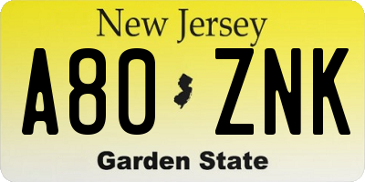 NJ license plate A80ZNK