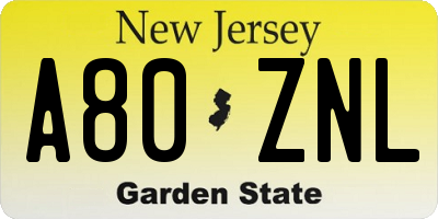 NJ license plate A80ZNL