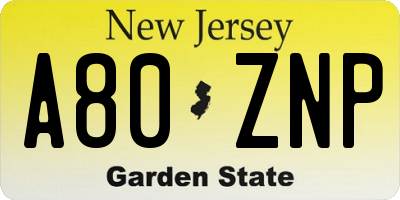NJ license plate A80ZNP
