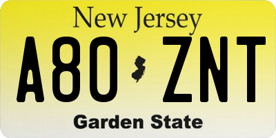 NJ license plate A80ZNT