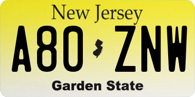NJ license plate A80ZNW