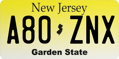 NJ license plate A80ZNX