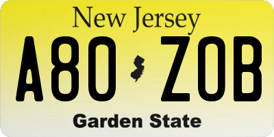 NJ license plate A80ZOB