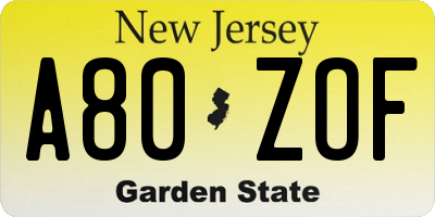 NJ license plate A80ZOF