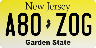 NJ license plate A80ZOG