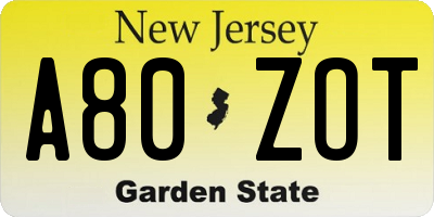 NJ license plate A80ZOT