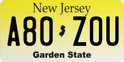 NJ license plate A80ZOU