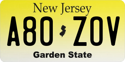 NJ license plate A80ZOV