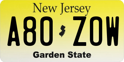 NJ license plate A80ZOW