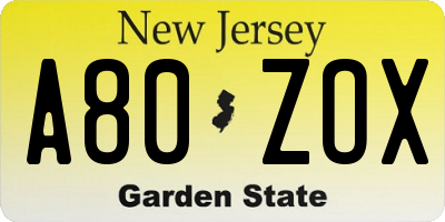 NJ license plate A80ZOX