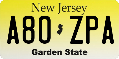 NJ license plate A80ZPA
