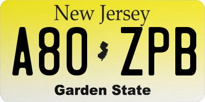 NJ license plate A80ZPB