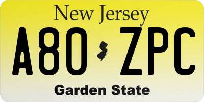 NJ license plate A80ZPC