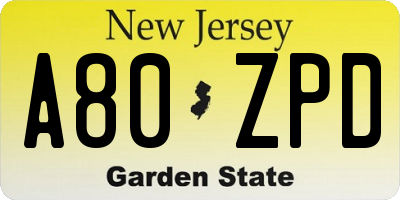 NJ license plate A80ZPD