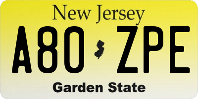 NJ license plate A80ZPE