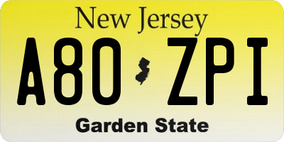 NJ license plate A80ZPI