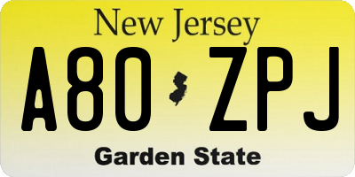 NJ license plate A80ZPJ