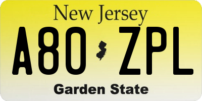NJ license plate A80ZPL