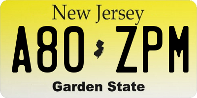 NJ license plate A80ZPM