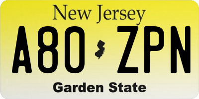 NJ license plate A80ZPN