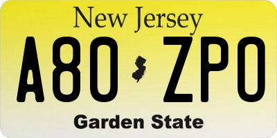 NJ license plate A80ZPO