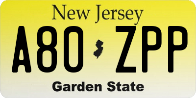 NJ license plate A80ZPP