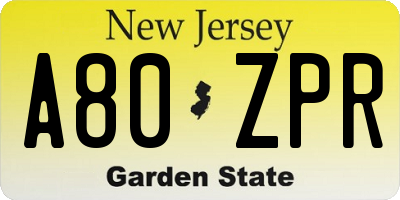 NJ license plate A80ZPR