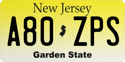NJ license plate A80ZPS