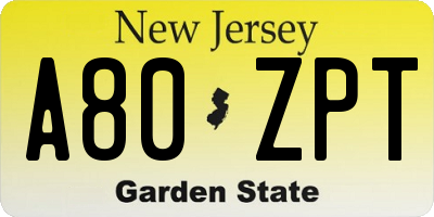 NJ license plate A80ZPT
