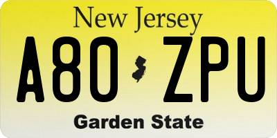 NJ license plate A80ZPU
