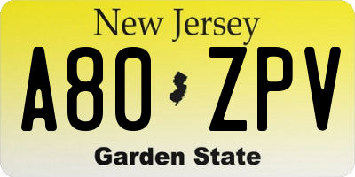 NJ license plate A80ZPV