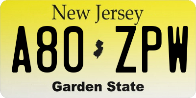 NJ license plate A80ZPW