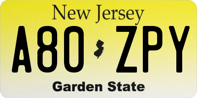 NJ license plate A80ZPY