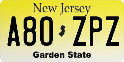 NJ license plate A80ZPZ