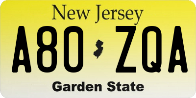 NJ license plate A80ZQA