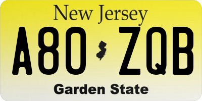 NJ license plate A80ZQB