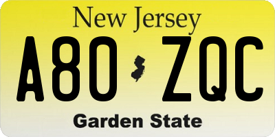 NJ license plate A80ZQC