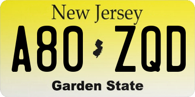 NJ license plate A80ZQD