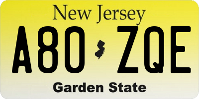 NJ license plate A80ZQE